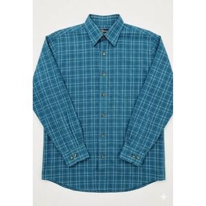 LL Bean Kennebunk Plaid Sport Shirt Men's Medium Wrinkle Free Button Down Teal